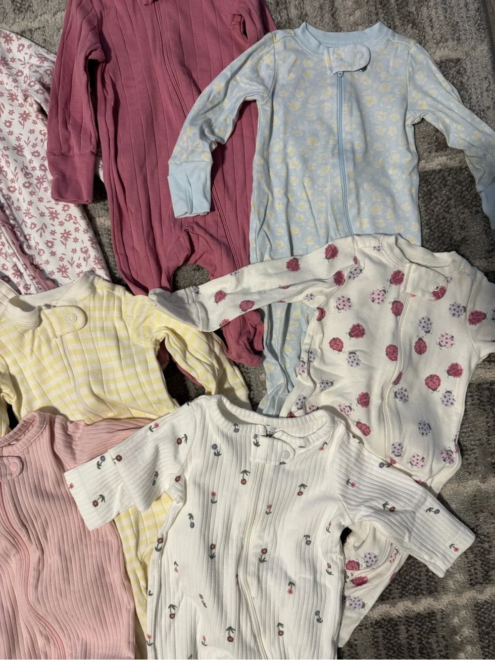 8 Piece 0-3/3 Month Mixed Baby Girl Pastel Footed One-Piece Sleepers Bundle